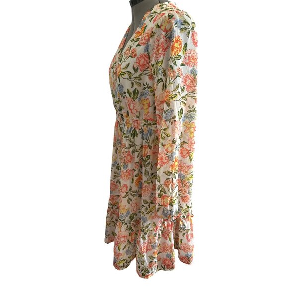 Harlow & Rose Floral Long-Sleeve V-Neck Dress Cottage Core Made In India Medium - Picture 3 of 10